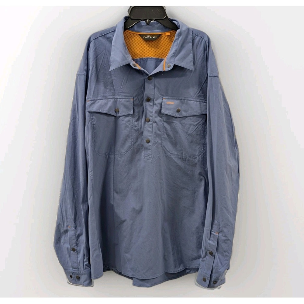 Coastal Fishing Orvis Vented Nylon UPF Hiking Safari Shirt Blue XL